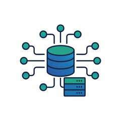 Fototapeta premium Big Data Base and Server Storage Icon, Cloud Computing and Network Infrastructure Flat Vector Illustration