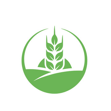 Green wheat stalk icon with rolling hills