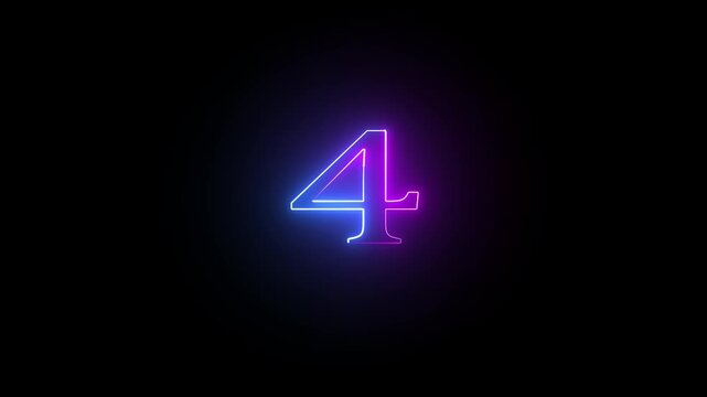 Neon glowing number four isolated on dark background a digital rendered with purple and blue gradient lighting effect set against