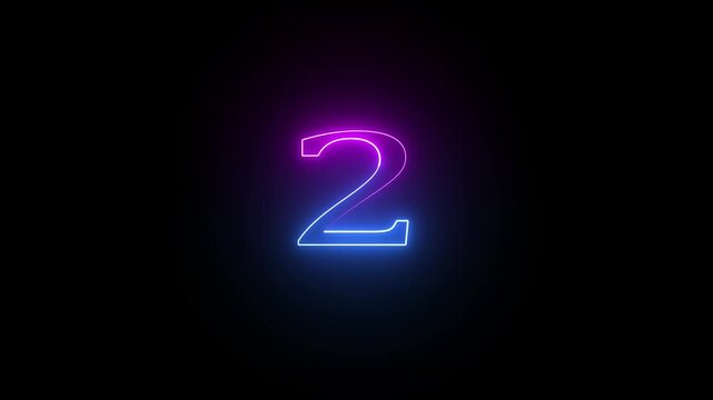 Neon glowing number two isolated on dark background a digital rendered with purple and blue gradient lighting effect set against