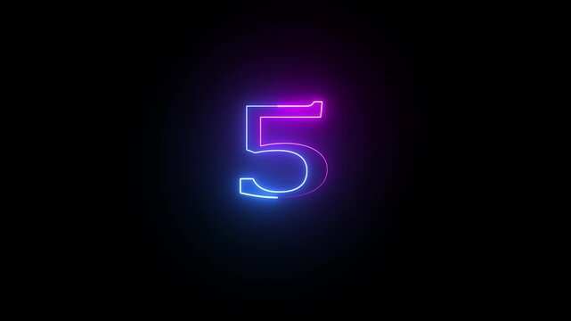 Neon glowing number five isolated on dark background a digital rendered with purple and blue gradient lighting effect set against