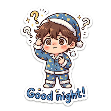 Cute cartoon boy waving goodnight with stars