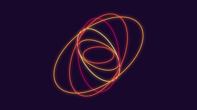 Abstract glowing neon rings background with intersecting circular lines in vibrant orange and pink colors