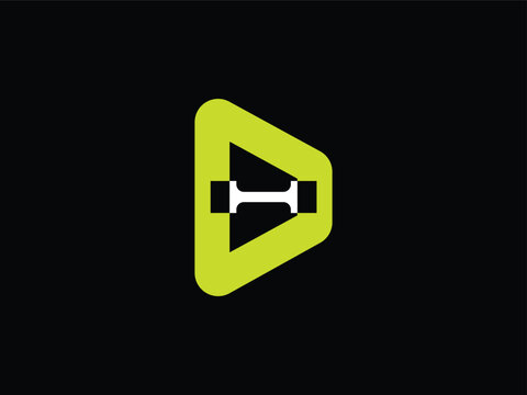Abstract Letter D Dumbbell Fitness Play Button Logo Icon Vector