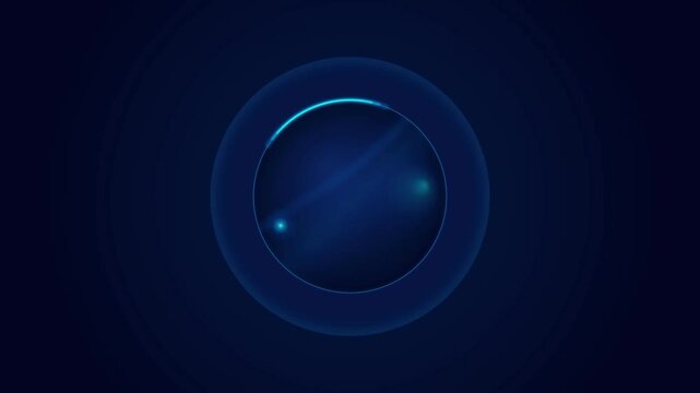 Abstract glowing blue futuristic loader animation with rotating circles and tech lights moving in dark space footage