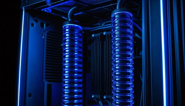 High performance custom computer system with neon illuminated liquid cooling loop