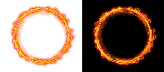 Luxury burning gold fire circle frame with radiant energy aura for isolated transparent background © Jahangir