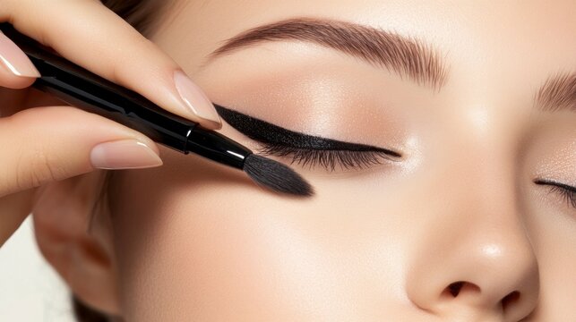Woman applying eyeliner makeup