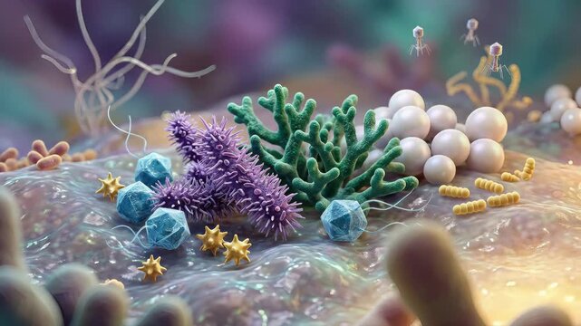 Microorganism community, diverse bacterial organism, complex cellular life form, intricate biological infection setting, microscopic medical science study, detailed pathogen disease process.