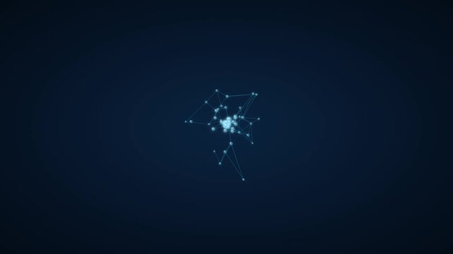 Premium 3D motion graphic of an active artificial intelligence neural network. Features glowing data particles traveling through a sophisticated multi-layered network, building to a synchronized centr