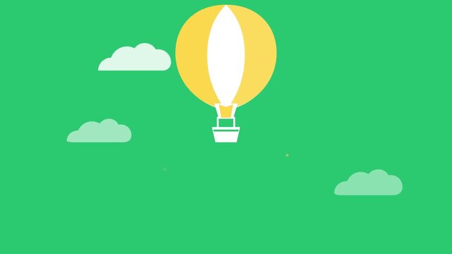 Yellow hot air balloon flying in the sky with white clouds