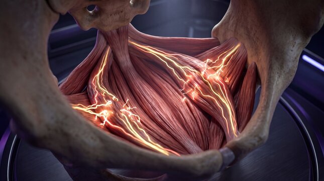 Pelvic floor muscle anatomy with nerve pathways