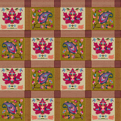 seamless floral pattern Art Beautiful seamless floral pattern featuring hand-painted flowers, ornamental paisley motifs, and decorative foliage in soft pastel and vibrant hues. The design combines pi  © Venkatsai