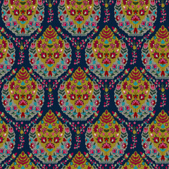 seamless floral pattern Art Beautiful seamless floral pattern featuring hand-painted flowers, ornamental paisley motifs, and decorative foliage in soft pastel and vibrant hues. The design combines pi  © Venkatsai