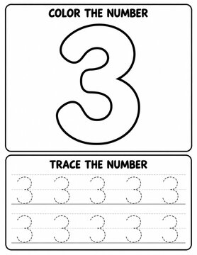 Color And Trace Number Educational Worksheet Printable