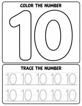 Color And Trace Number Educational Worksheet Printable