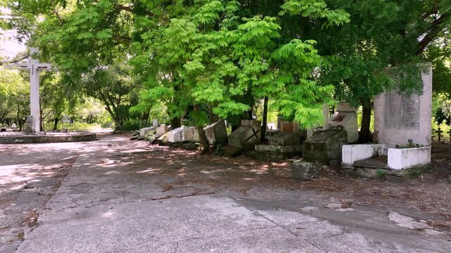 Abandoned Ruins of Armero and Memorial Site of the Nevado del Ruiz Volcanic Disaster in Colombia. Establishing Shot.