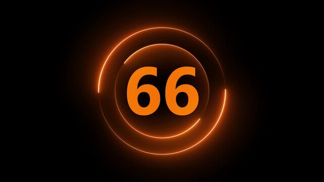 Neon orange number 66 countdown timer with glowing circular hud interface on black background