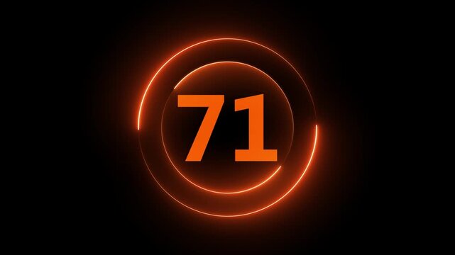 Neon orange number 71 countdown timer with glowing circular progress bar on black background