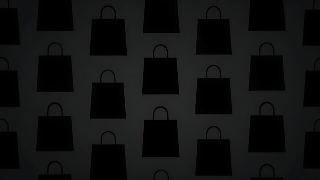 Shopping bags form a dark pattern background.