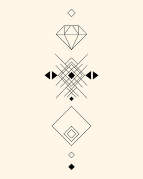 Minimalist geometric black line art vector design with abstract diamond shapes.