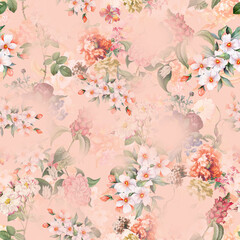 seamless floral pattern Art Beautiful seamless floral pattern featuring hand-painted flowers, ornamental paisley motifs, and decorative foliage in soft pastel and vibrant hues. The design combines pi  © Venkatsai