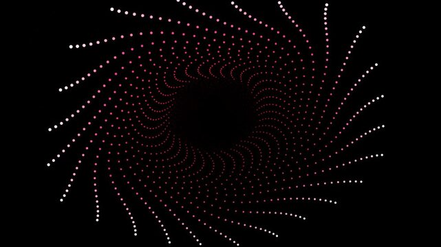 Abstract digital vortex background with swirling pink and white glowing dots
