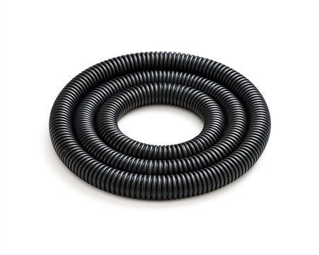 Black corrugated hose coiled neatly.