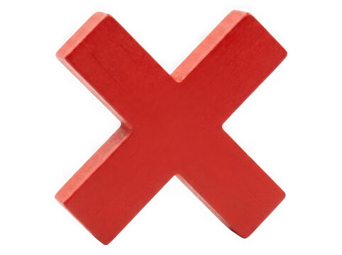 Solid red x mark decision symbol with cancel sign incorrect choice cross mark refusal sign error mark decision icon wrong sign negative sign denial icon failure mark rejected as cut out PNG