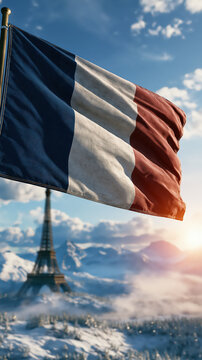 French flag winter scene snow Paris landscape