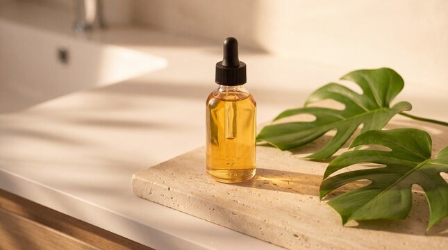 Luxury Tanning Serum Bottle with Golden Sunlight for Sunless Skincare Ad