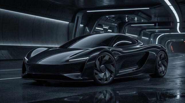 Futuristic Obsidian Hypercar Underground Highway Wallpaper
