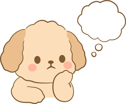 Cute Puppy Character Thinking with Thought Bubble