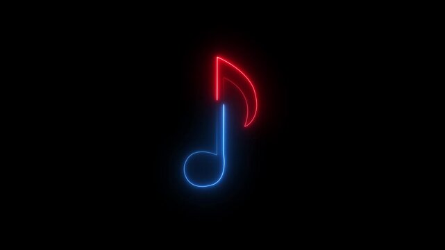 Glowing neon music icon with on black background animation. Neon&nbsp; music icon animation.4k video