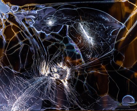 Close up of a shattered LCD screen display panel