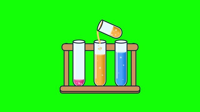 Chemistry Test Tube Pouring Sequence Animation Green Screen