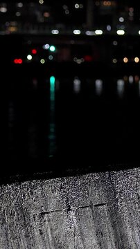 Silver Quay and Bokeh Traffic Light Night View Timelapse with Copy Space,Vertical,3x Speed,traffic light