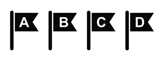 Flag icons with letters a b c and d for navigation or marking points on a map or timeline isolated on a transparent background © CleanIcons