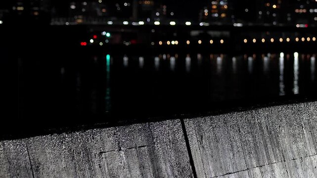 Silver Quay and Bokeh Traffic Light Night View Timelapse with Copy Space,4K,3x Speed