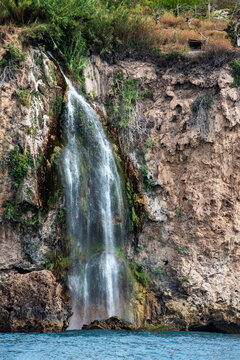 View of Maro waterfall on the coast of the Maro-Cerro Gordo natural area,Malaga, Spain