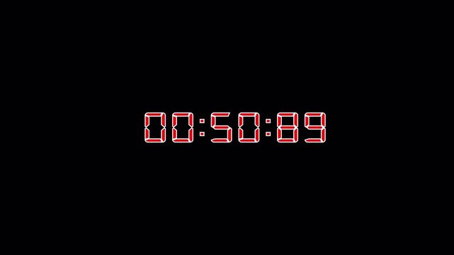 10 Minute Time Counter Animation, Ten Minute Count Up and Countdown Timer with Minutes, Seconds and Milliseconds, Running Time Display on Transparent Background, 4K Alpha Channel