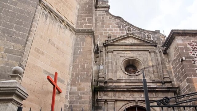 Church Facade With Red Cross Mexico City