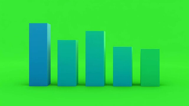 3D bar graph columns animated changing height on green background