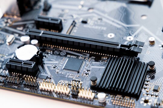 Close up view of personal computer main circuit board