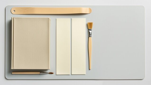 Blank book repair tools arranged on archival work mat
