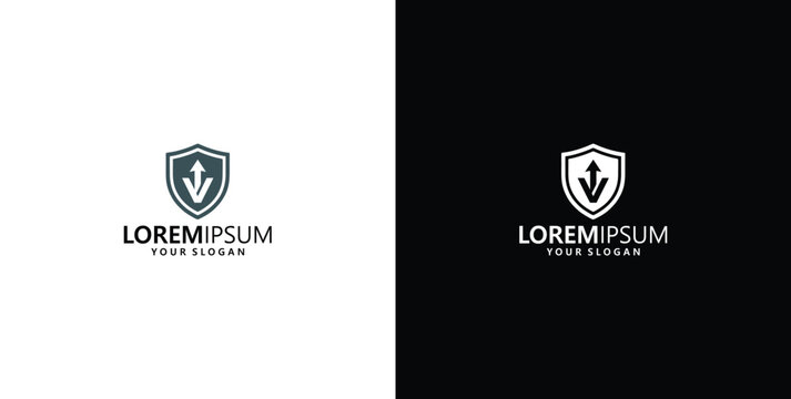 Shield arrow corporate logo design template with monogram initial letter V in modern minimalist style