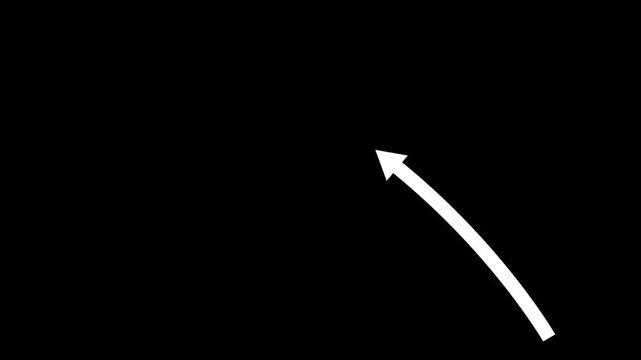 White hand-drawn arrow animation pointing upward on black background, for ui and, presentation highlights