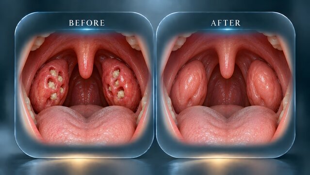 AI generated before and after comparison of tonsil stones removal and oral health treatment visualization