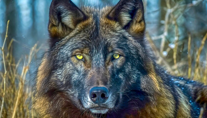 Black wolf head shot © outdoorsman