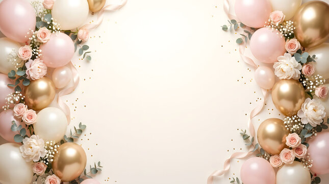 Romantic Wedding and Bridal Shower Celebration Concept with Botanical Balloon Garland